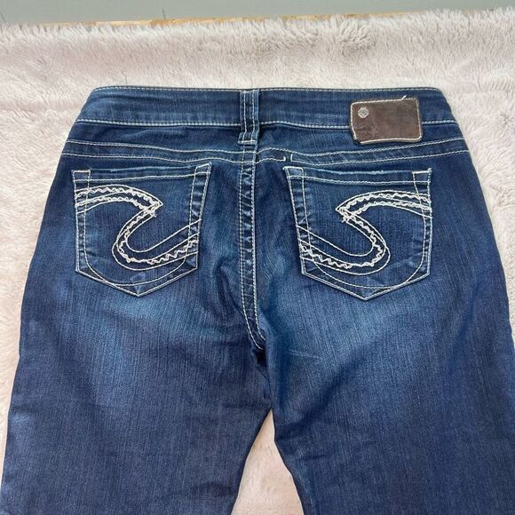 Silver Jeans Womens 28x33 Tuesday Boot Cut Low Rise Blue Denim Dark Wash Stretch - Picture 10 of 11